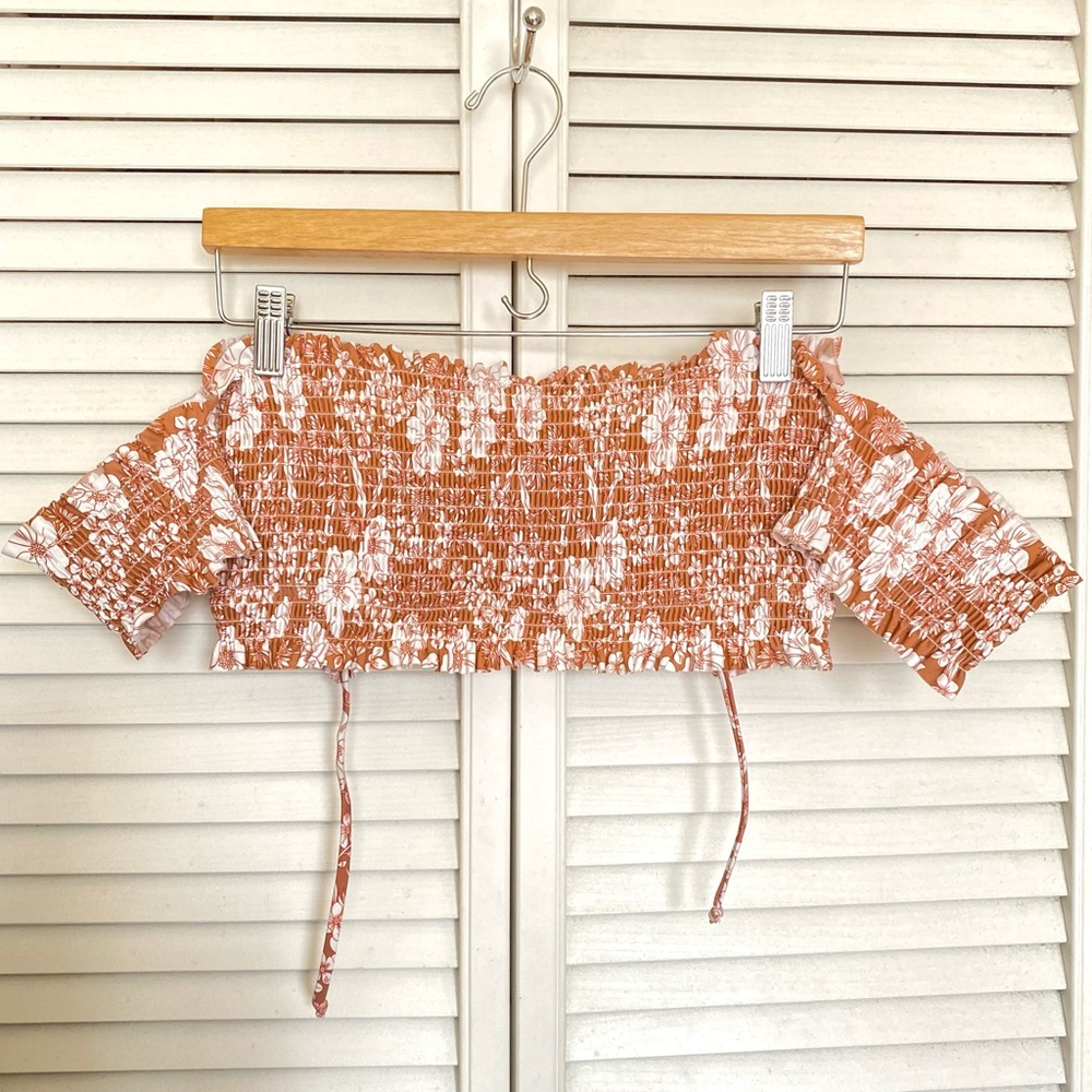Floral Bandeau Lace Up Bikini Top